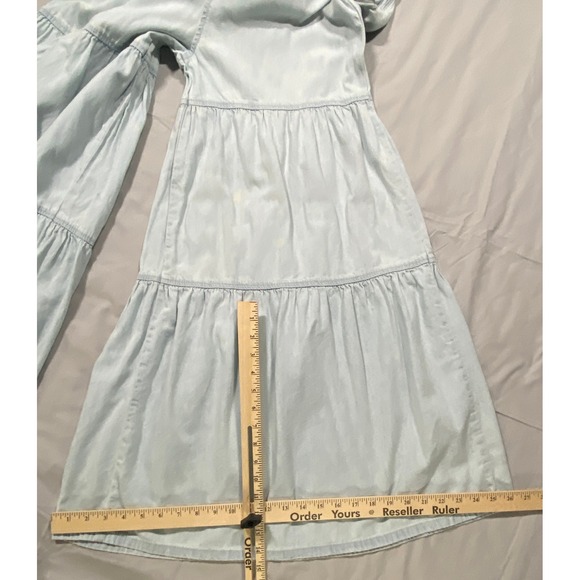 Free People We The Free Tiered Wide Leg Denim Pants Light Wash Blue Womens 6 - Picture 10 of 16